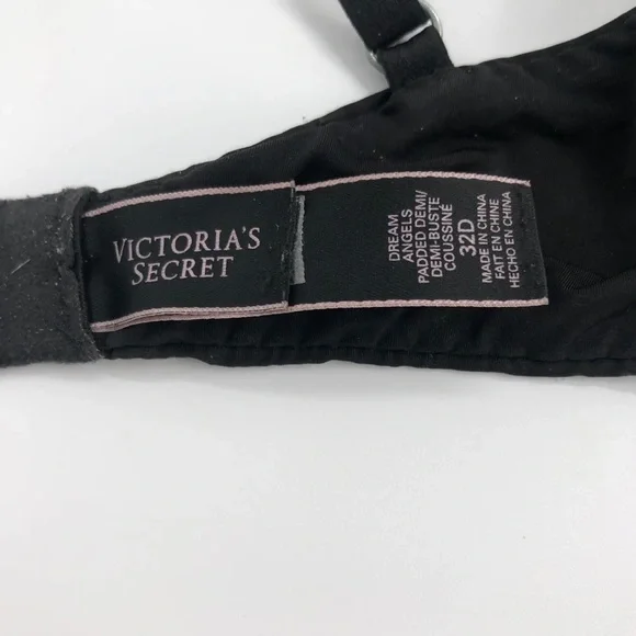 Victorias Secret Dream Angels Padded Demi Bra 32D Black Push Up Underwire - Picture 6 of 7